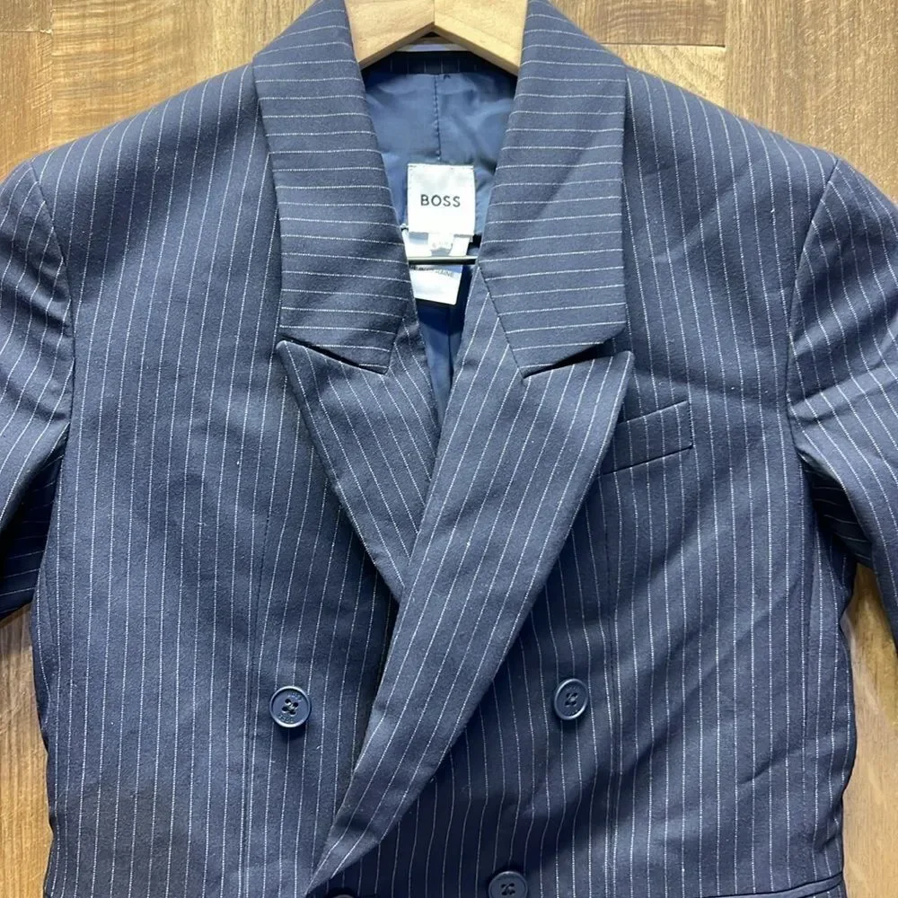 BOSS - Double Breasted Pin Stripe Suit Jacket - Navy